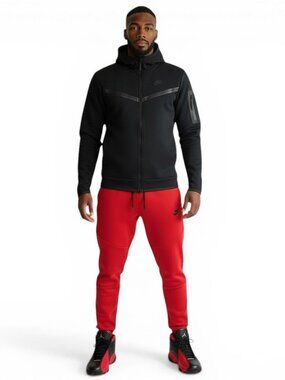 Mens Size 2XL Nike Tech Fleece Tracksuit 2 Piece Sweatsuit Outfit Black Red NWT